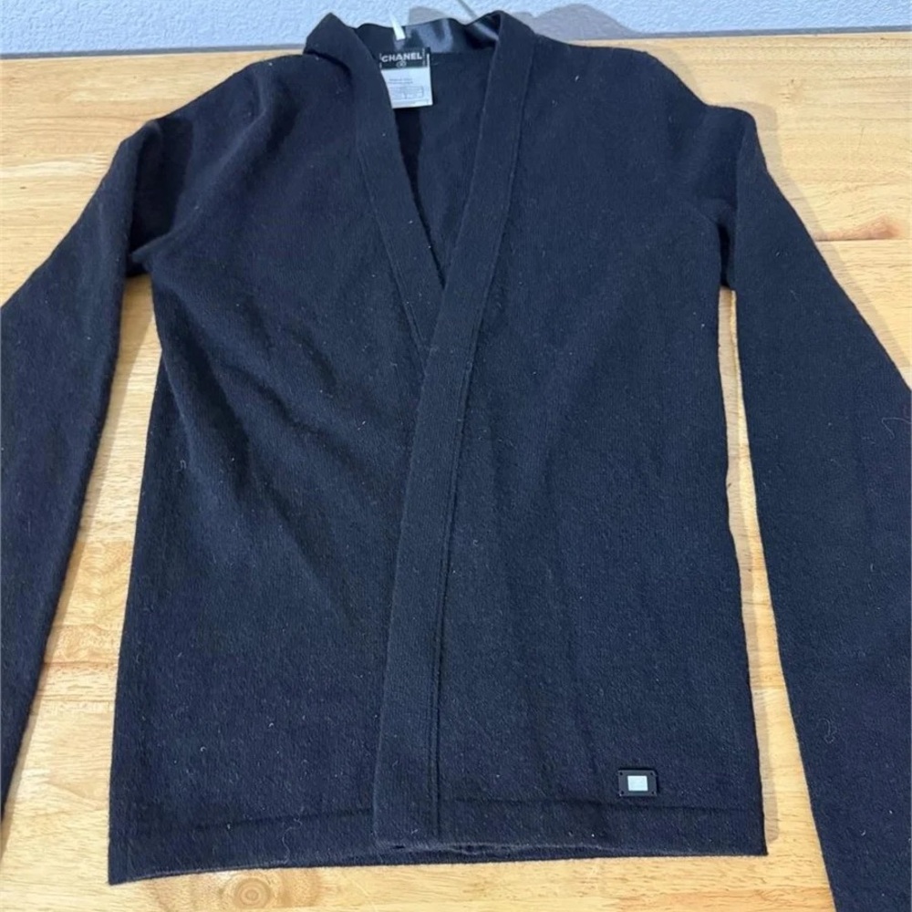 Authentic CHANEL Cashmere Black Cardigan Karl Lagerfeld era